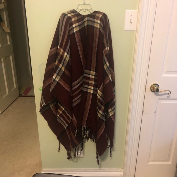 Maroon Plaid Shawl | one size - Picture 3 of 3